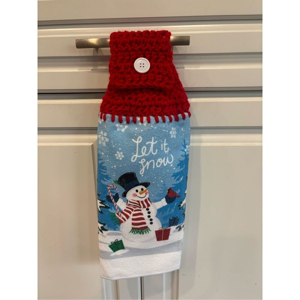Crochet Top Kitchen Towel- Let it snow (snowman)